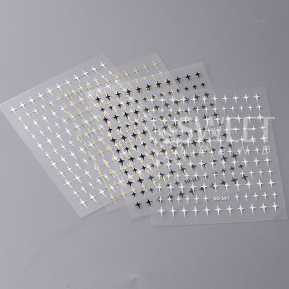 3D Black Sliver Stars Nails Stickers Bronzing Laser White Cross Starlight Glossychic Stylish Y2K Adhesive Manicure Decorations