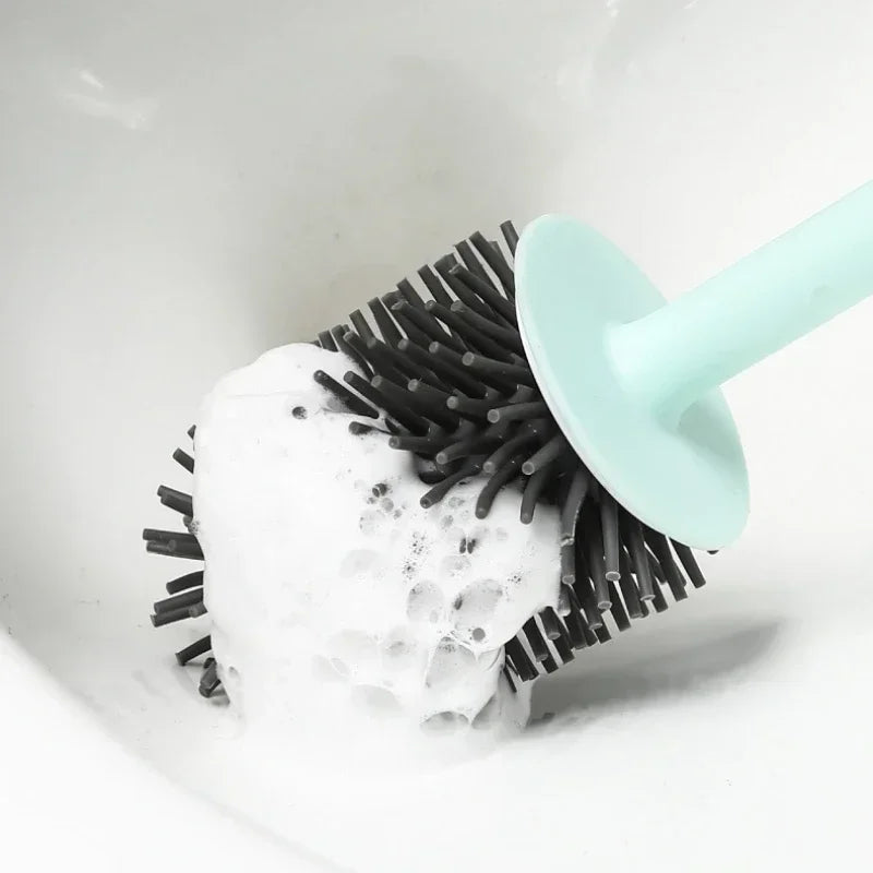 Silicone Toilet Brush Wc Quick Drying Bracket Gap Brush With Holder Flat Head Soft Bristles Cleaning Tools Bathroom Accessories