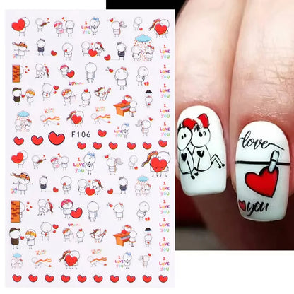3D Cartoon Valentine Nail Stickers Red love series Various stickers For Girls Nail Decal Adhesive Press On Nails Nails Products