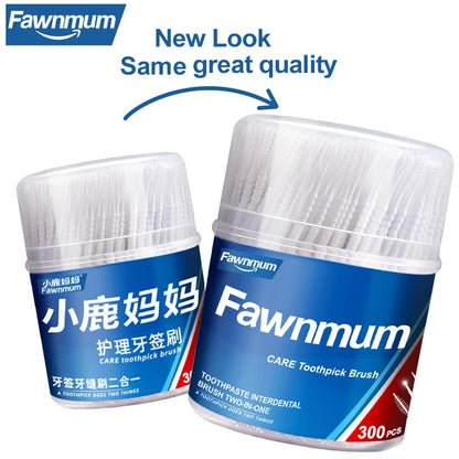 Fawnmum 300 Pcs/Set Double-Headed Flosser Toothpicks Interdental Brush Oral Cleaning Gum Hygiene Teeth Care Sticks  Disposable