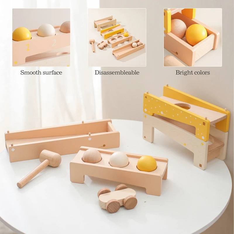 Wooden Track Assembly Toy Montessori Toys Wooden Trolley  Shape Improve Hands Ability Educational Kids Orbital Rolling Ball Toys