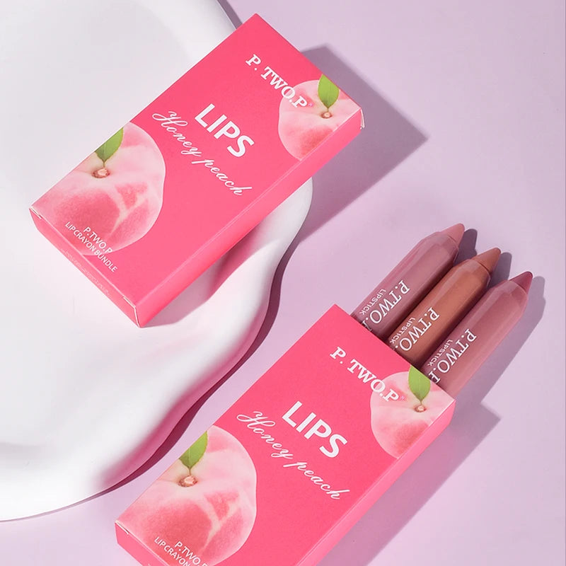 P.TWO.P 3 Pcs Lipstick Set with Sexy  Long Lasting Waterproof Matte Lipstick Pencils Moisturizer Lips Makeup Kit Lip