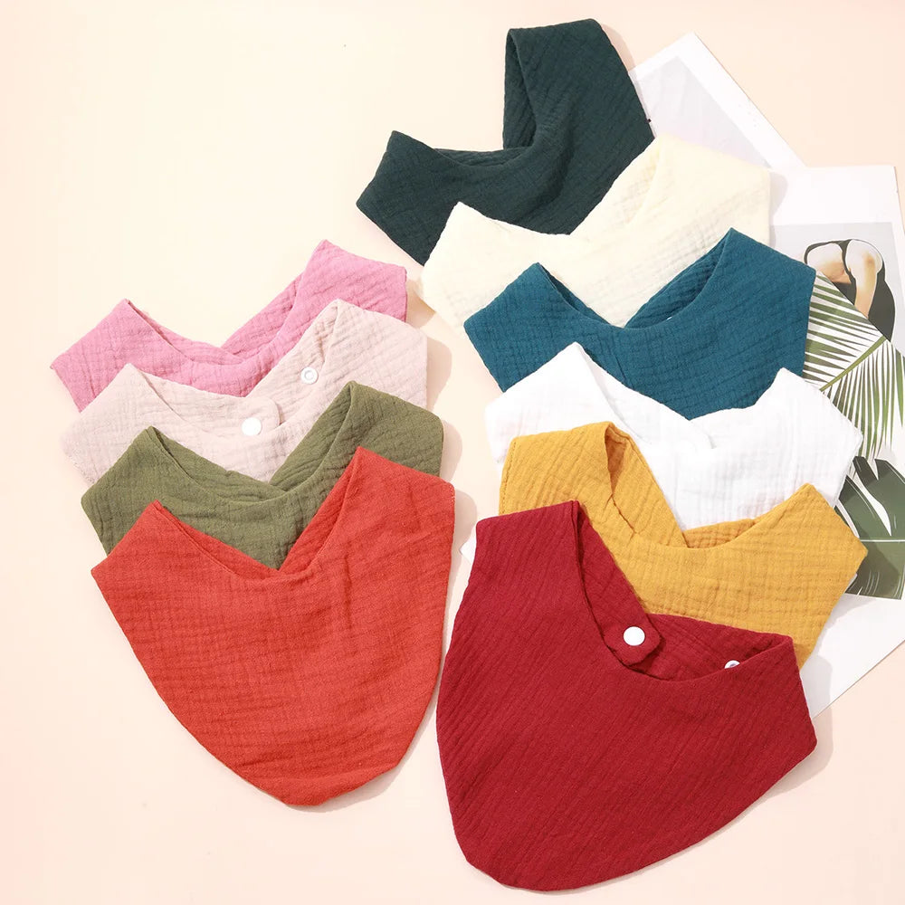 3pcs Baby Feeding Drool Bibs Saliva Towel Triangle Solid Color Scarf Bandana Soft Cotton Bib Adjustable Snap Button Burp Cloth