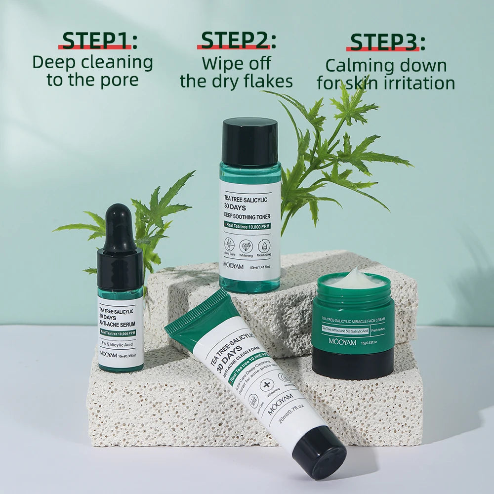 Tea Tree Salicylic Facial Cleaner Korean Face Serum Exfoliating Peeling Gel Moisturize Toner Cosmetics Skin Care Set