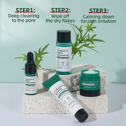 Tea Tree Salicylic Facial Cleaner Korean Face Serum Exfoliating Peeling Gel Moisturize Toner Cosmetics Skin Care Set