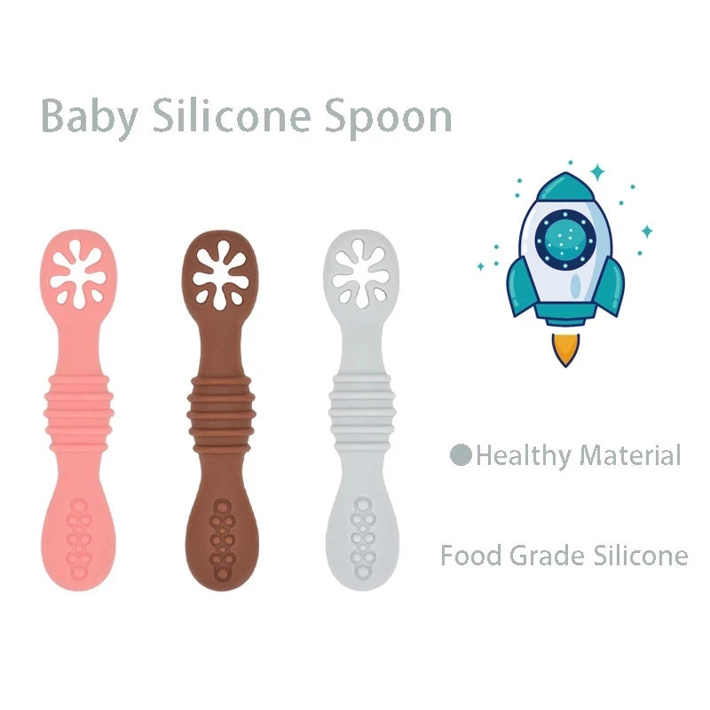 3Pcs  Baby Safe Silicone Suction Dining Plate Learning Spoons Set Feeding Toddler Training Tableware Retro Kids Smile Face Plate