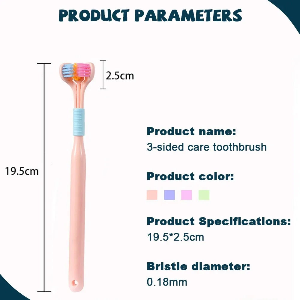 3D Stereo Three-Sided Toothbrush PBT Ultra Fine Soft Hair Adult Toothbrushes Tongue Scraper Oral Care 360° Cleaning Teeth Brush