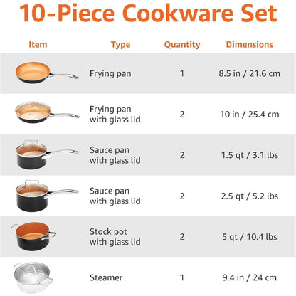 Ceramic Nonstick Pots and Pans Cookware Set, 10-Piece Set- Copper Color