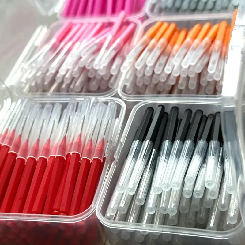 80 Pcs/Box I-type push pull interdental brush 0.6-1.5Mm Cleaning Between Teeth Oral Care Orthodontic I Shape Tooth Floss