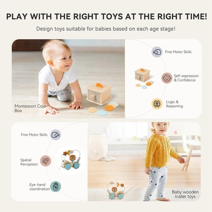 Montessori Baby Wooden Toy Coin Ball Busy Drum Color Shape Cognition Match Puzzle Game Toy Baby Early Education Sensory Toy Gift