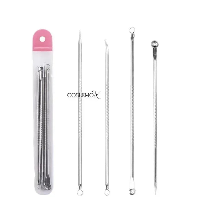 4pcs/set Stainless Steel Acne Needle Face Care Blackhead Pimple Remover Extractor Point Clean Whitehead Blemish Skin Care Tools