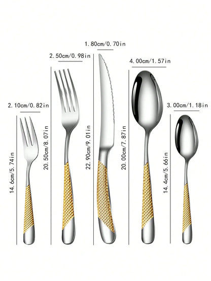 6pc/30pc Stainless steel star drill dinnerware set knife, fork and spoon set for the kitchen and dining room