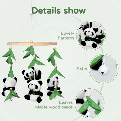 Baby Crib Bed Bell Musical Box Wooden Bed Bell Bracket Soft Felt Panda Ball Mobile Crib Infant Toys Kids Bedding Hanging Toys