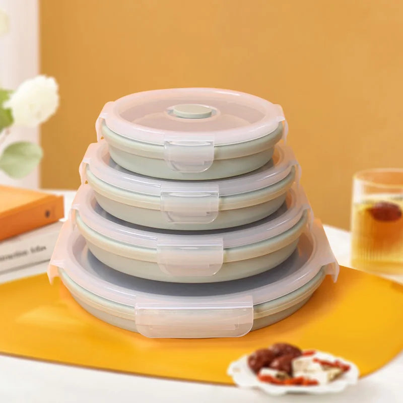4 Pcs Food Storage Folding Lunch Box Silicone Portable Microwave Lunch Box Salad Fruit Food Container Storage Tableware Picnic