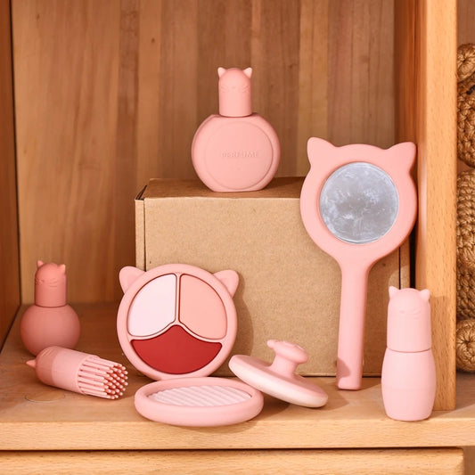Kids Beauty Montessori Toys Girls Pretend Makeup Toy BPA Free Silicone Simulation Lipstick Eye Shadow Toy Girl Cosplay Game Gift