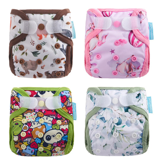 HappyFlute 0-3kg Newborn Diaper Cover With Insert Washable Printed Adjustable Baby Nappy Reusable Cloth Diapers