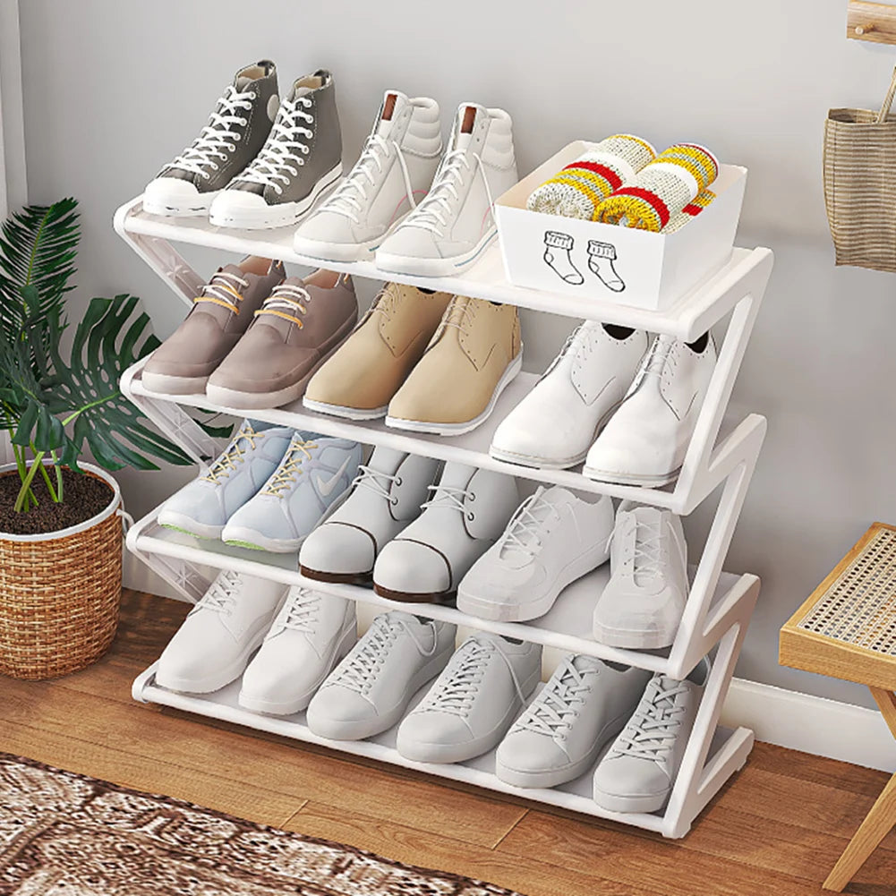 4 Tier Plastic Shoe Storage Rack Free Standing Large Capacity Rack For Home Bedroom
