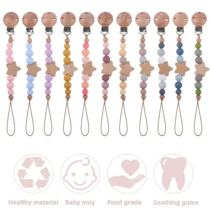 Custom Name Wooden Personalized Baby Pacifier Chain Silicone Bead Dummy Nipple Holder Guard Teether Pendant  Newborn Gift Stuff