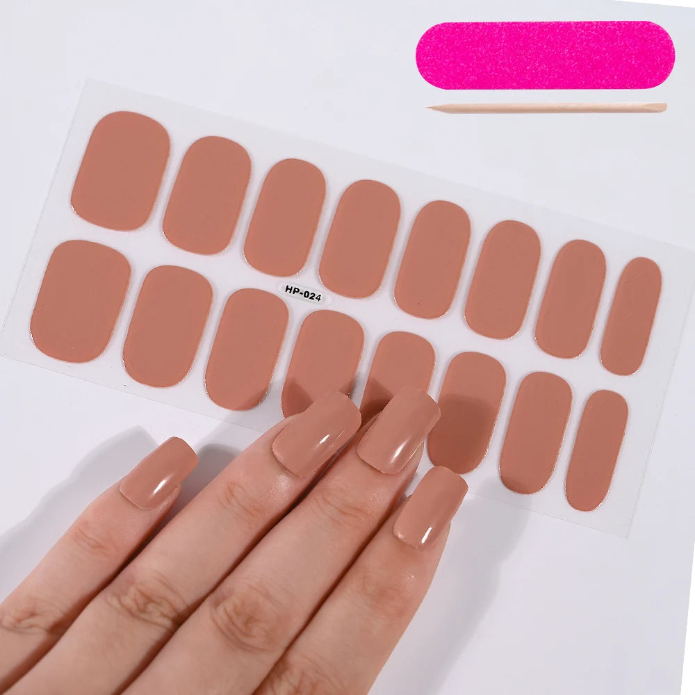 16 Tips Solid Color Gilded Gold Gel Nail Sticker Full Cover Self-Adhesive Press On Nail Decal Long Lasting Gel Nail Polish Wraps
