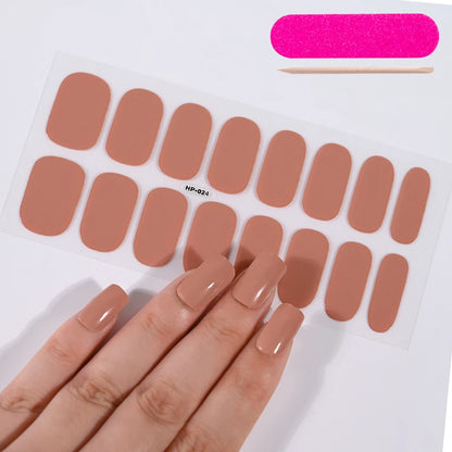 16 Tips Solid Color Gilded Gold Gel Nail Sticker Full Cover Self-Adhesive Press On Nail Decal Long Lasting Gel Nail Polish Wraps