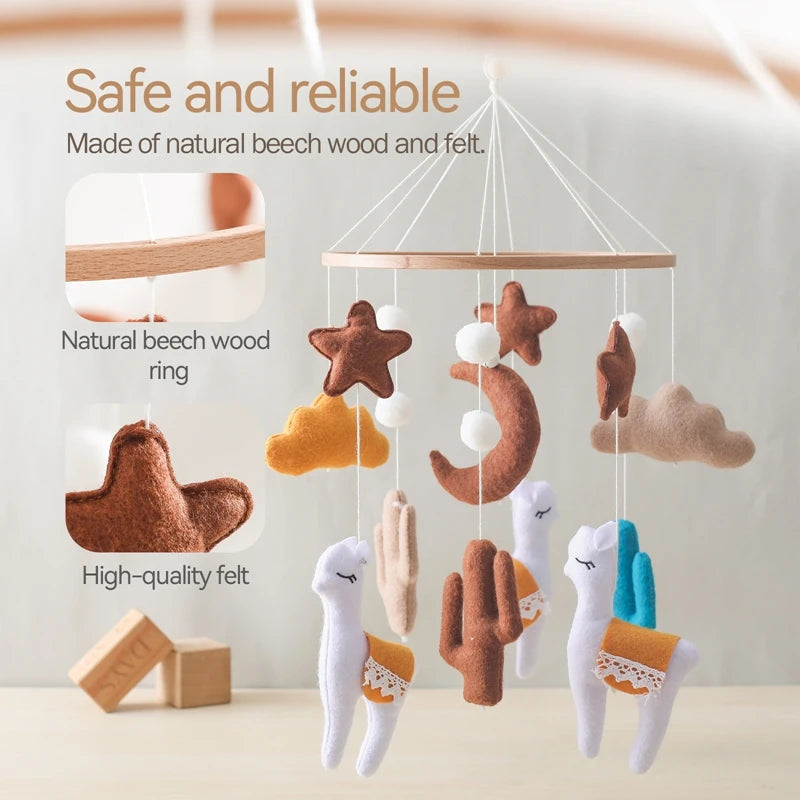 Crib Mobile Bed Bell Rattle Toys Soft Felt Alpaca Shape Pendant Pendant Newborn Music Crib Holder Bracket Crib Bracket Baby Gift