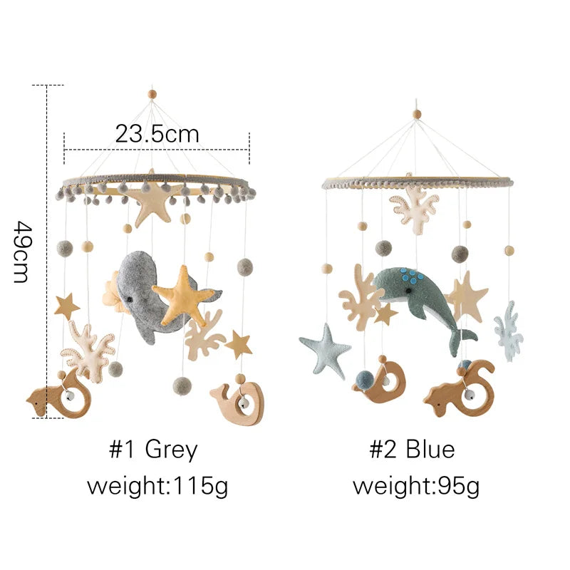 Baby Rattle Toys 0-12 Months Wooden Bed Bell Whale Animals Pendant Newborn Music Box Bed Bell Hanging Toys Crib Mobile Wood Toys