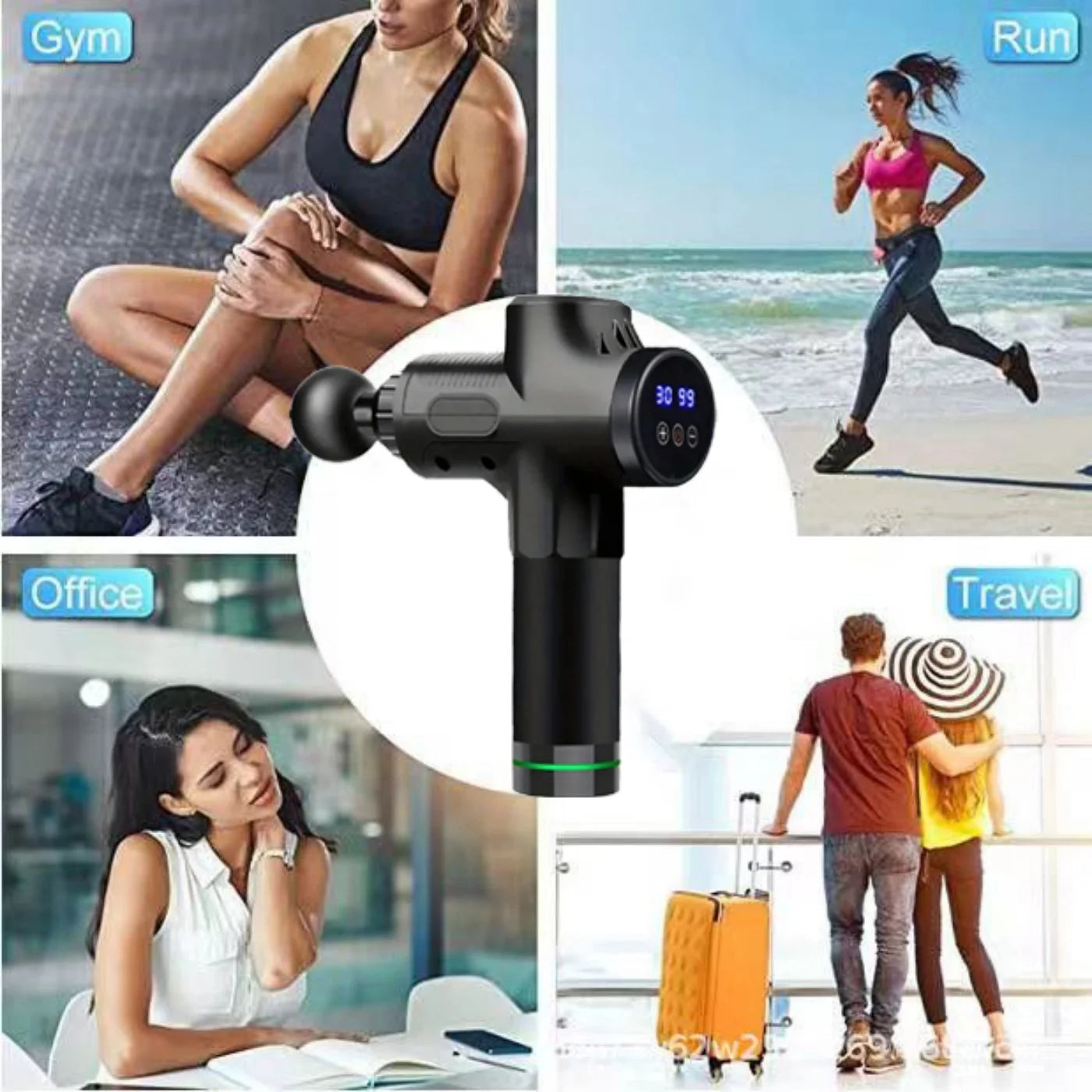 Massage Gun Deep Tissue Vibration Massager Portable Handheld Electric Office  Fitness Workout Massager 30-speed LED Display