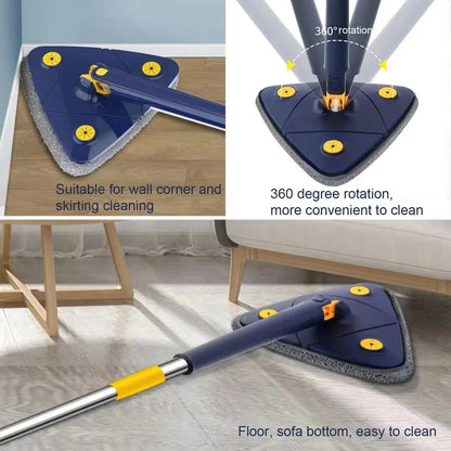 Triangle Cleaning Mop Telescopic 360° Rotatable Adjustable Microfiber Mop with 4 Mop Pads Floor Household Cleaning Ceiling